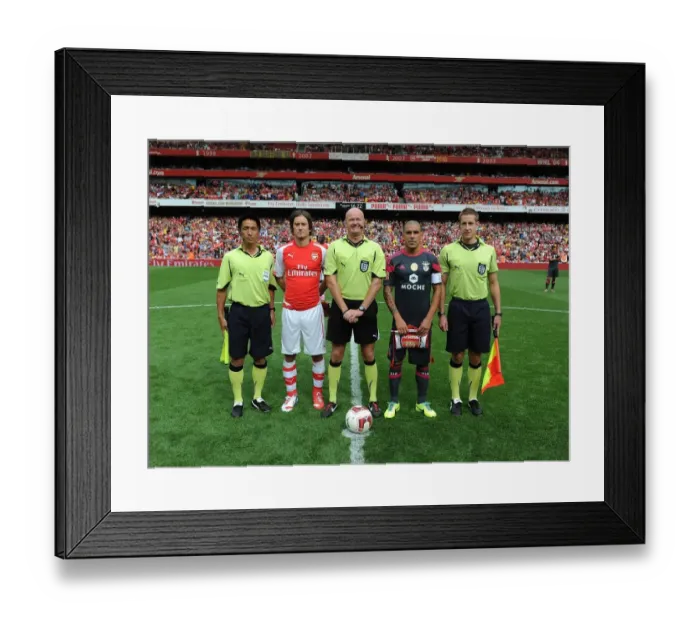Framed Print : Arsenal vs Benfica: Rosicky and Pereira Lead Teams Out at Emirates Cup Framed Print : Arsenal vs Benfica: Rosicky and Pereira Lead Teams Out at Emirates Cup