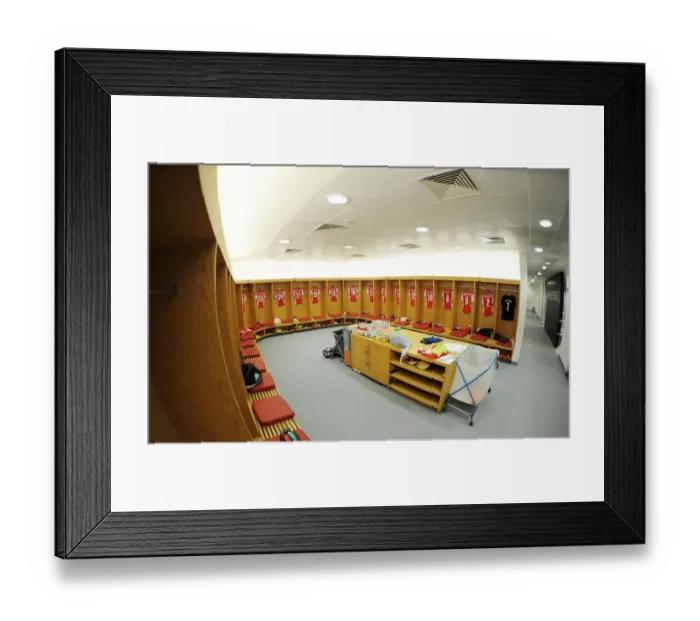 Framed Print : A Peek into Arsenal's Changing Room before Arsenal vs AS Monaco (2014-15)