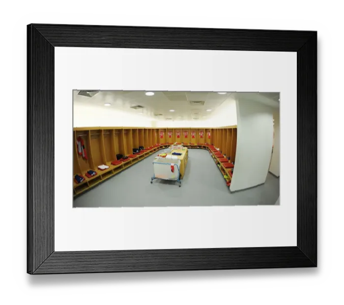 Framed Print : Arsenal Football Club: Inside the Changing Room before the Emirates Cup Match against AS Monaco (2014-15)
