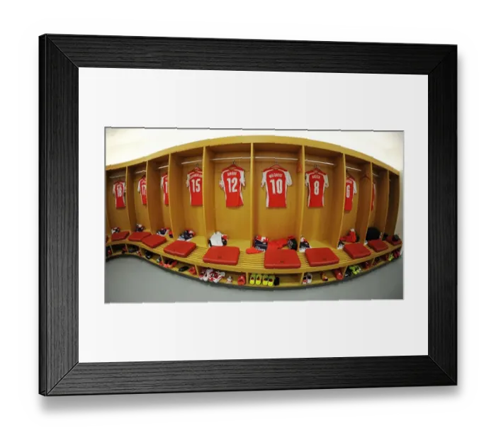 Framed Print : A Peek into Arsenal's Changing Room before the Arsenal v AS Monaco (2014-15) Match