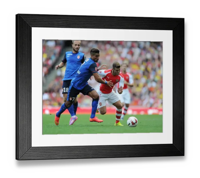 Framed Print : Arsenal's Jack Wilshere Clashes with AS Monaco's Nabil Dirar in 2014-15 Emirates Cup Framed Print : Arsenal's Jack Wilshere Clashes with AS Monaco's Nabil Dirar in 2014-15 Emirates Cup