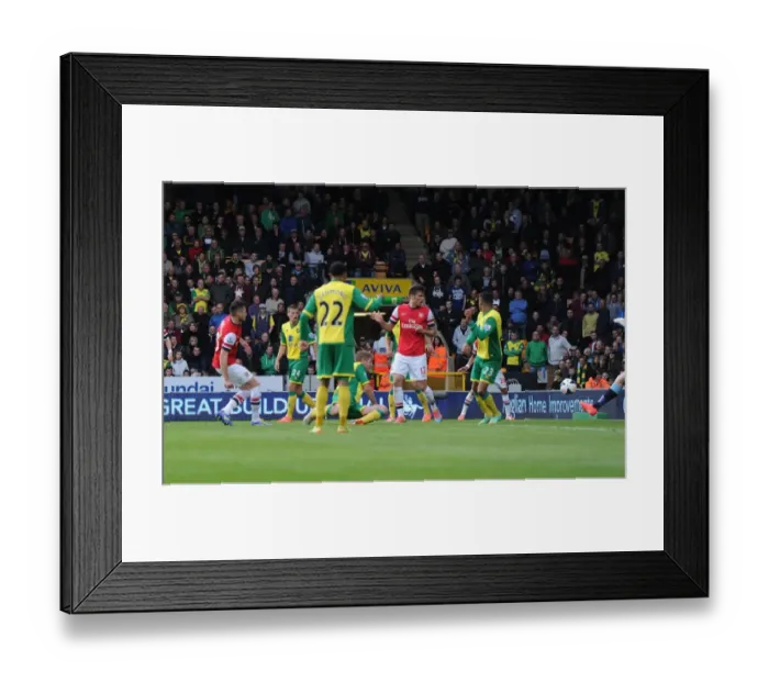 Framed Print : Carl Jenkinson Scores the Second: Norwich City vs Arsenal, Premier League 2013-14