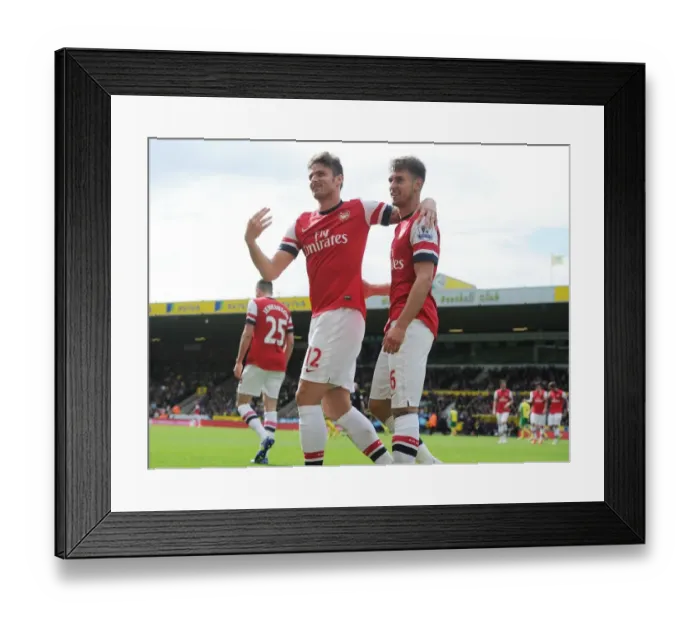 Framed Print : Arsenal's Ramsey and Giroud Celebrate Goal Against Norwich City (2013-14) Framed Print : Arsenal's Ramsey and Giroud Celebrate Goal Against Norwich City (2013-14)