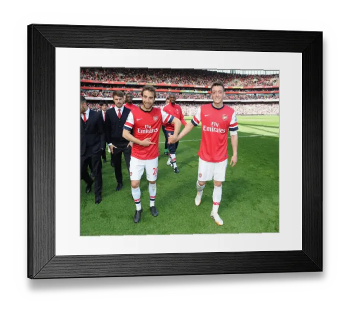 Framed Print : Arsenal's Flamini and Ozil: Savoring Victory over West Bromwich Albion (2013-14)