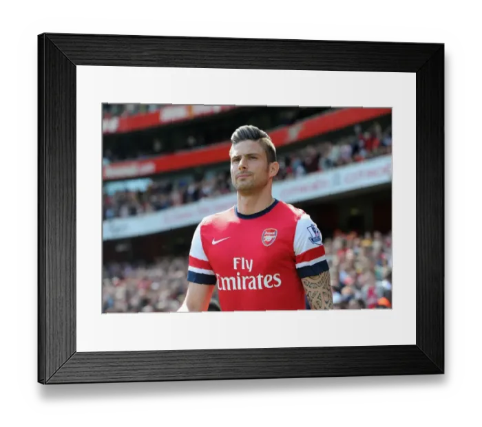 Framed Print : Olivier Giroud: Arsenal's Ready-to-Roar Striker Ahead of Arsenal v West Bromwich Albion, Premier League 2013-14
