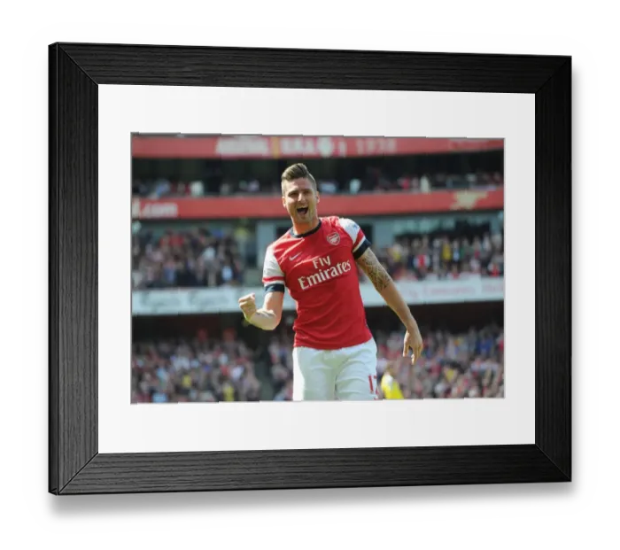 Framed Print : Olivier Giroud's Goal Celebration: Arsenal vs. West Bromwich Albion, Premier League 2013-14 Framed Print : Olivier Giroud's Goal Celebration: Arsenal vs. West Bromwich Albion, Premier League 2013-14
