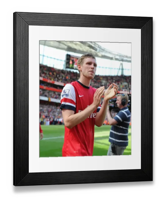 Framed Print : Per Mertesacker Celebrates with Arsenal Fans after Arsenal vs West Bromwich Albion, Premier League 2013-14 Framed Print : Per Mertesacker Celebrates with Arsenal Fans after Arsenal vs West Bromwich Albion, Premier League 2013-14