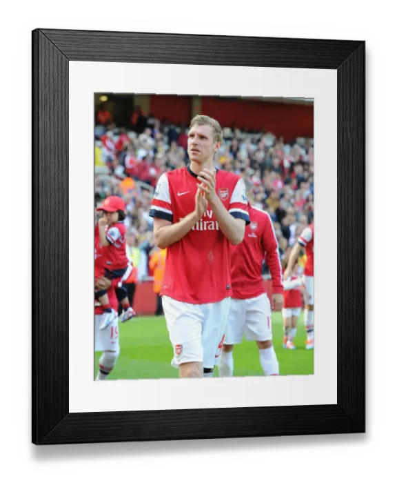 Framed Print : Per Mertesacker Celebrates with Arsenal Fans after Arsenal v West Bromwich Albion Match, Premier League 2013-14