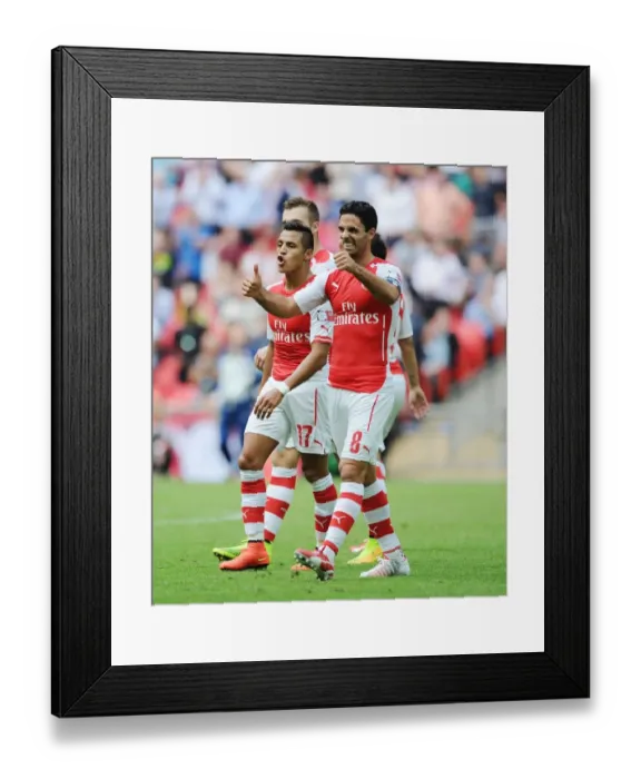Framed Print : Celebrating a Goal: Alexis Sanchez and Mikel Arteta, Arsenal vs Manchester City - FA Community Shield 2014 / 15