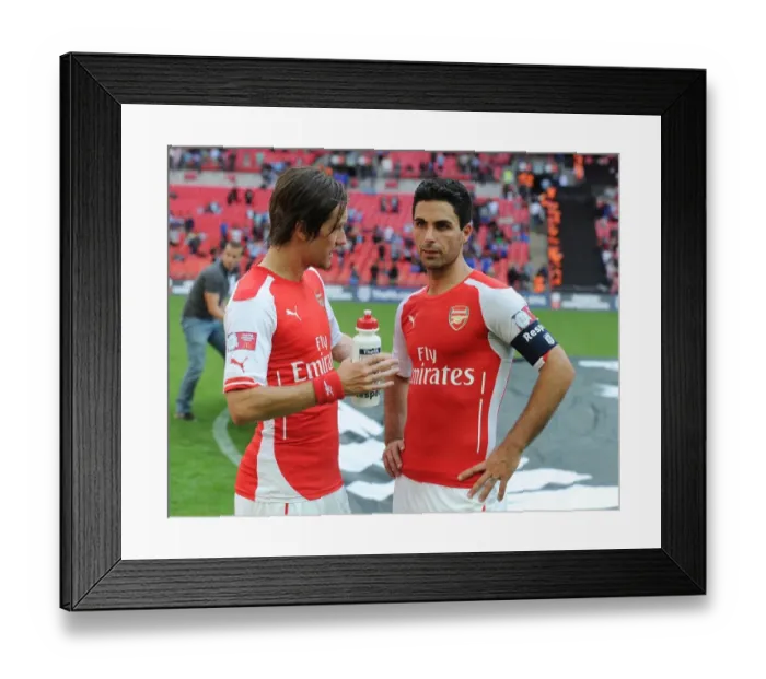 Framed Print : Arsenal's Rosicky and Arteta Share a Moment after FA Community Shield Loss to Manchester City