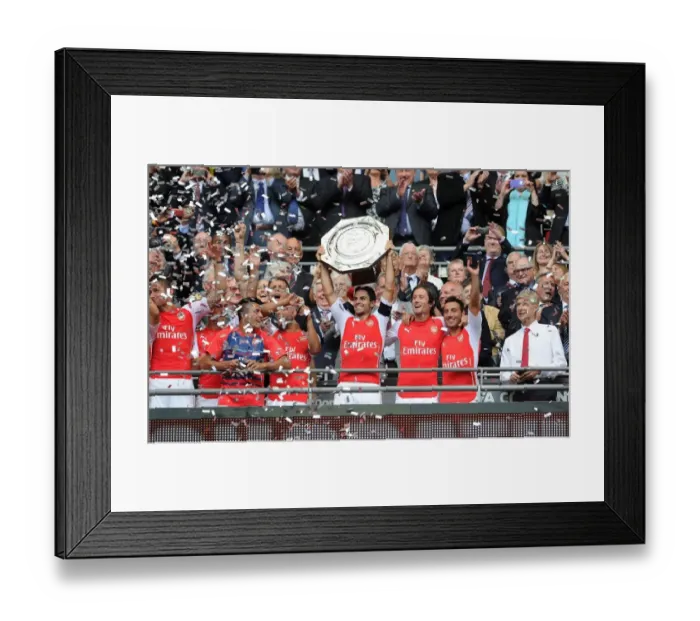 Framed Print : Arsenal's Winning Squad: Sanchez, Oxlade-Chamberlain, Arteta, Rosicky, Cazorla & Wenger Lift FA Community Shield (2014) Framed Print : Arsenal's Winning Squad: Sanchez, Oxlade-Chamberlain, Arteta, Rosicky, Cazorla & Wenger Lift FA Community Shield (2014)