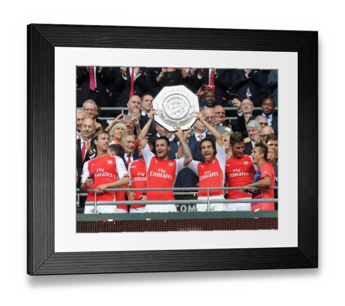 Framed Print : Arsenal's Debuchy and Flamini Celebrate FA Community Shield Victory (2014 / 15) Framed Print : Arsenal's Debuchy and Flamini Celebrate FA Community Shield Victory (2014 / 15)