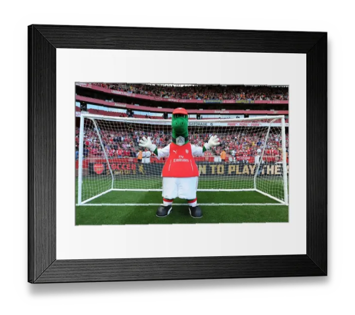 Framed Print : Gunnersaurus: Arsenal's Iconic Mascot in Action at Emirates Stadium Framed Print : Gunnersaurus: Arsenal's Iconic Mascot in Action at Emirates Stadium