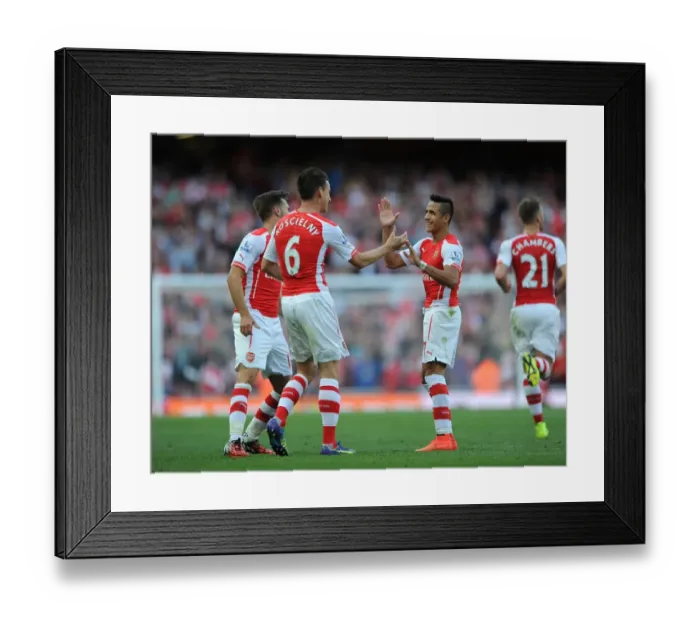 Framed Print : Arsenal's Koscielny and Sanchez Celebrate First Goal vs. Crystal Palace (2014 / 15)