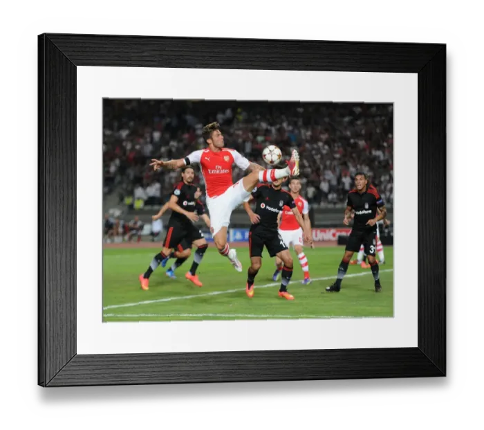 Framed Print : Olivier Giroud in Action: Arsenal vs. Besiktas, UEFA Champions League Qualifiers 2014