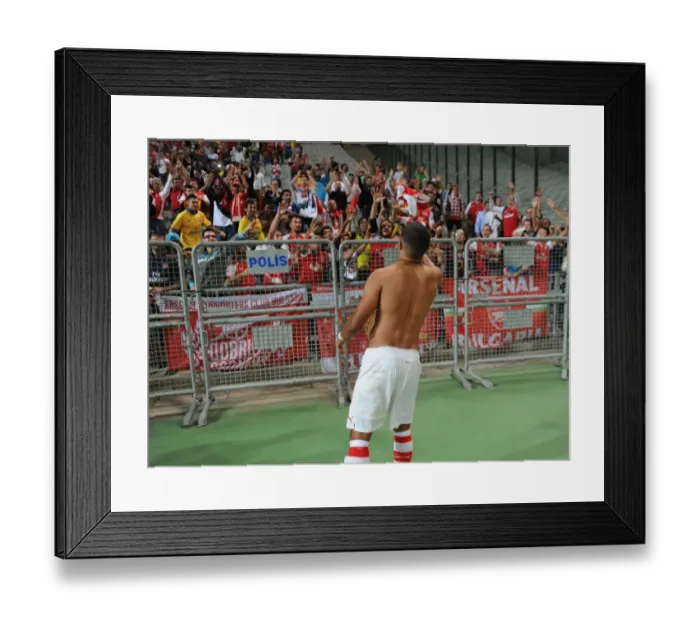 Framed Print : Alex Oxlade-Chamberlain Celebrates with Fans after Arsenal's Win over Besiktas in 2014 Champions League Qualifier
