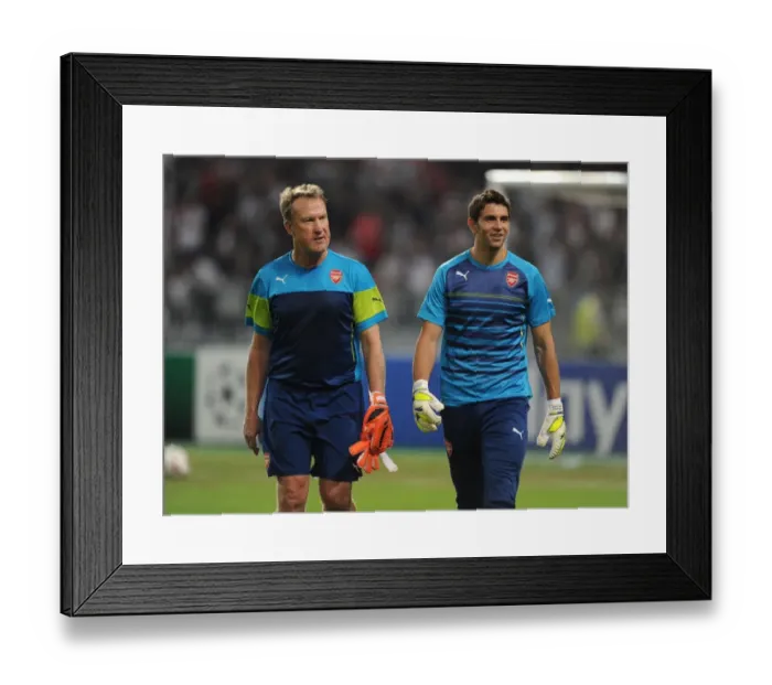 Framed Print : Emi Martinez (Arsenal) and Gerry Peyton Arsenal Goalkeeping Coach. Besiktas 0: 0 Arsenal