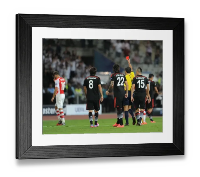 Framed Print : Milorad Mazic Red Cards Aaron Ramsey: Dramatic Moment in Besiktas vs. Arsenal UEFA Champions League Clash