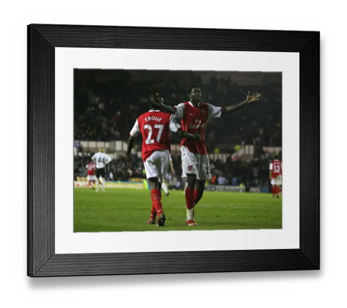 Framed Print : Adebayor and Eboue: Celebrating Arsenal's Dominant 6-2 Win over Derby County, April 2008