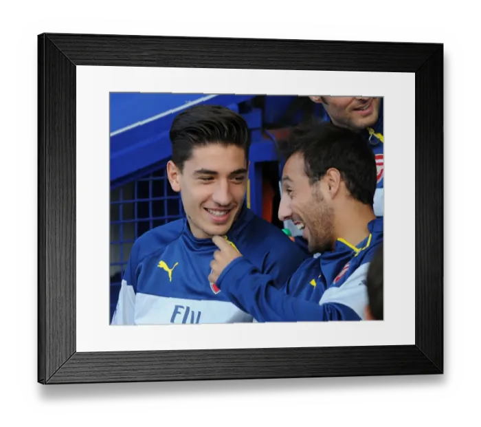 Framed Print : Hector Bellerin and Santi Cazorla on the Bench: Everton vs Arsenal, 2014 / 15 Premier League Framed Print : Hector Bellerin and Santi Cazorla on the Bench: Everton vs Arsenal, 2014 / 15 Premier League