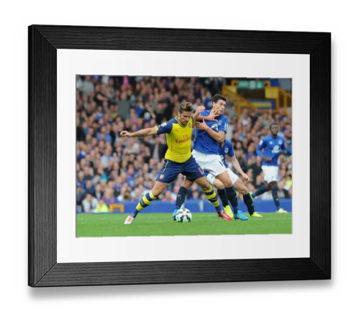 Framed Print : Giroud vs. Barry: Intense Battle at Goodison Park - Everton vs. Arsenal, Premier League 2014 / 15