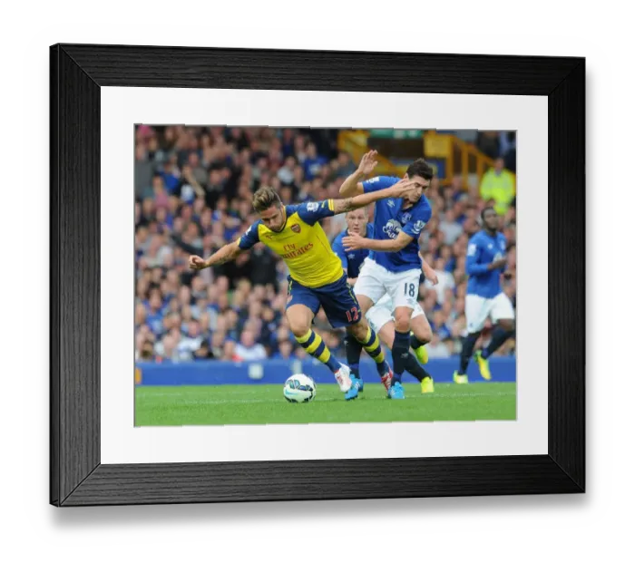 Framed Print : Giroud vs. Barry: A Football Rivalry Unfolds at Goodison Park - Everton vs. Arsenal, Premier League 2014 / 15 Framed Print : Giroud vs. Barry: A Football Rivalry Unfolds at Goodison Park - Everton vs. Arsenal, Premier League 2014 / 15
