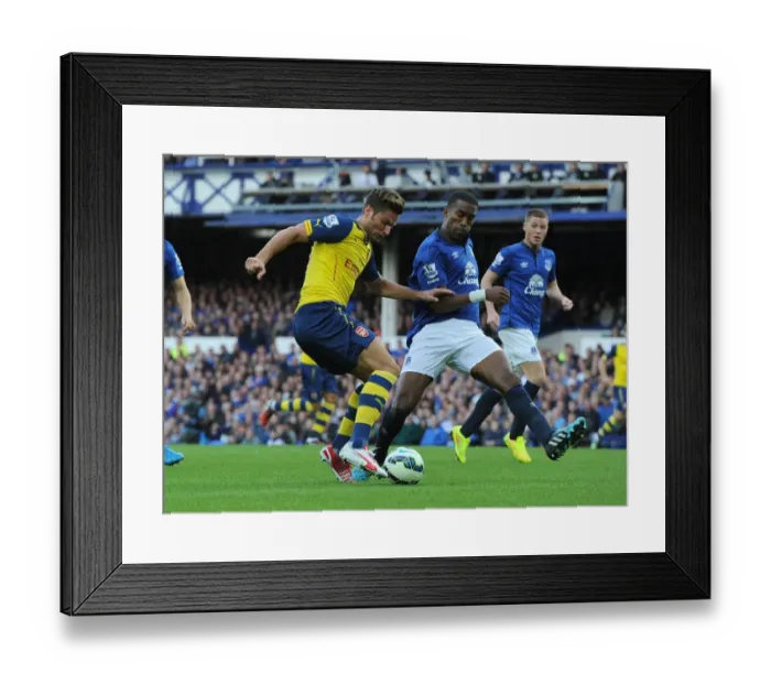 Framed Print : Olivier Giroud (Arsenal) Sylvain Distin (Everton). Everton 2: 2 Arsenal. Barclays Premier League