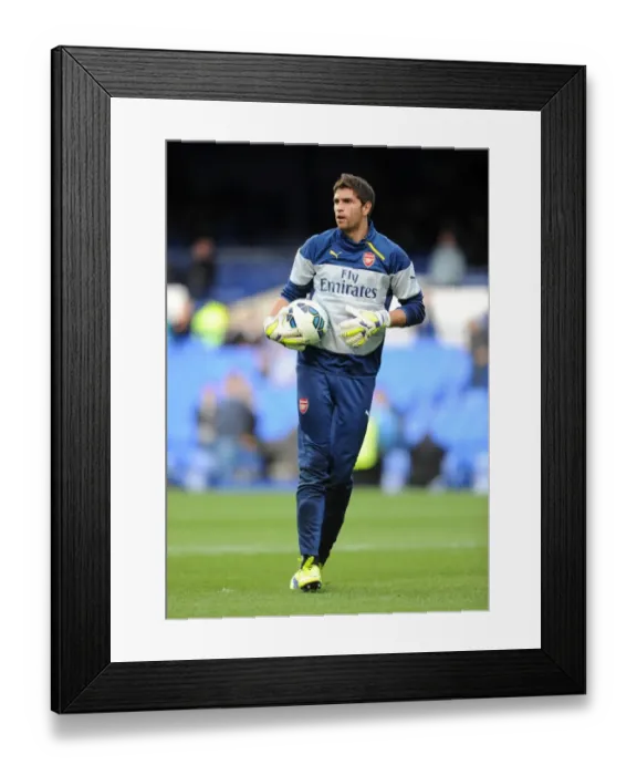 Framed Print : Emiliano Martinez Prepares for Everton vs Arsenal Clash (2014 / 15) Framed Print : Emiliano Martinez Prepares for Everton vs Arsenal Clash (2014 / 15)