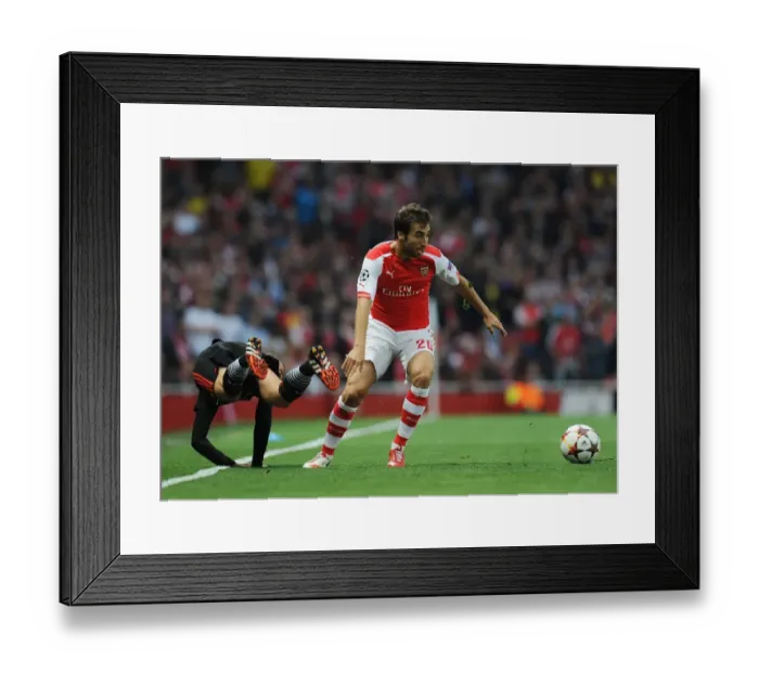 Framed Print : Arsenal FC vs. Besiktas JK: Mathieu Flamini Clashes with Oguzhan Ozyakup in UEFA Champions League Qualifier (2014)