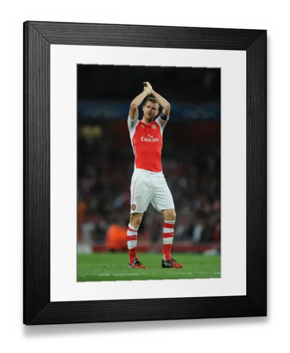 Framed Print : Per Mertesacker Celebrates with Arsenal Fans after UEFA Champions League Victory over Besiktas Framed Print : Per Mertesacker Celebrates with Arsenal Fans after UEFA Champions League Victory over Besiktas