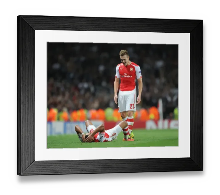 Framed Print : Arsenal FC: Oxlade-Chamberlain and Chambers Celebrate after Arsenal's Win against Besiktas in the UEFA Champions League Qualifiers (2014) Framed Print : Arsenal FC: Oxlade-Chamberlain and Chambers Celebrate after Arsenal's Win against Besiktas in the UEFA Champions League Qualifiers (2014)
