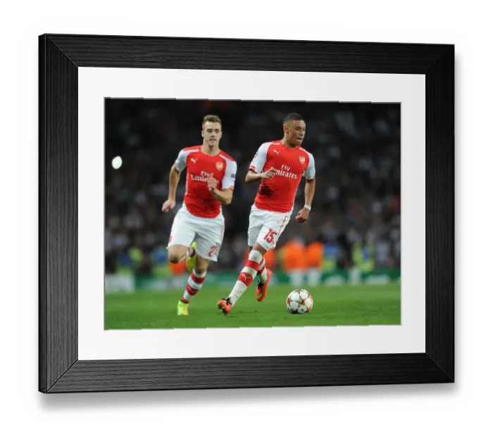 Framed Print : Arsenal FC vs Besiktas JK: Alex Oxlade-Chamberlain and Calum Chambers in Action during the UEFA Champions League Qualifiers (2014) Framed Print : Arsenal FC vs Besiktas JK: Alex Oxlade-Chamberlain and Calum Chambers in Action during the UEFA Champions League Qualifiers (2014)