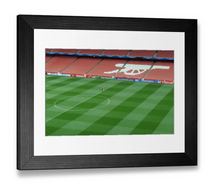 Framed Print : Preparing for Battle: Arsenal's Emirates Stadium Pitch Set for Champions League Clash Against Besiktas (2014 / 15)