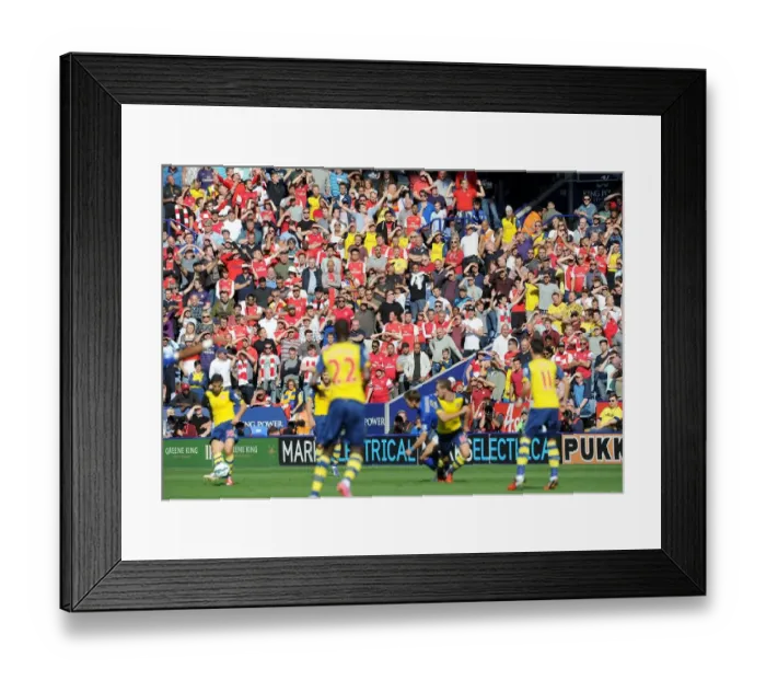 Framed Print : Arsenal Fans at The King Power Stadium: A Battle for the Barclays Premier League Points - Arsenal vs Leicester City (1:1)