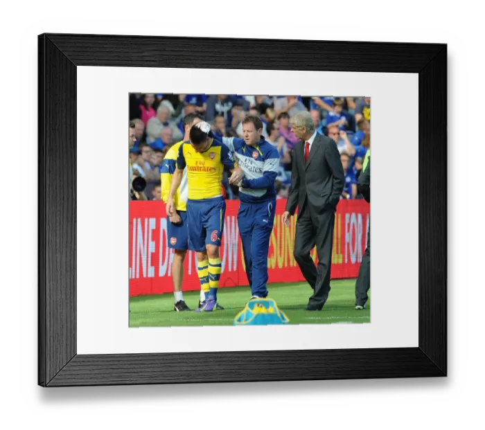 Framed Print : Laurent Koscielny (Arsenal) with Physio Colin Lewin and Arsene Wenger the Arsenal Manager Framed Print : Laurent Koscielny (Arsenal) with Physio Colin Lewin and Arsene Wenger the Arsenal Manager