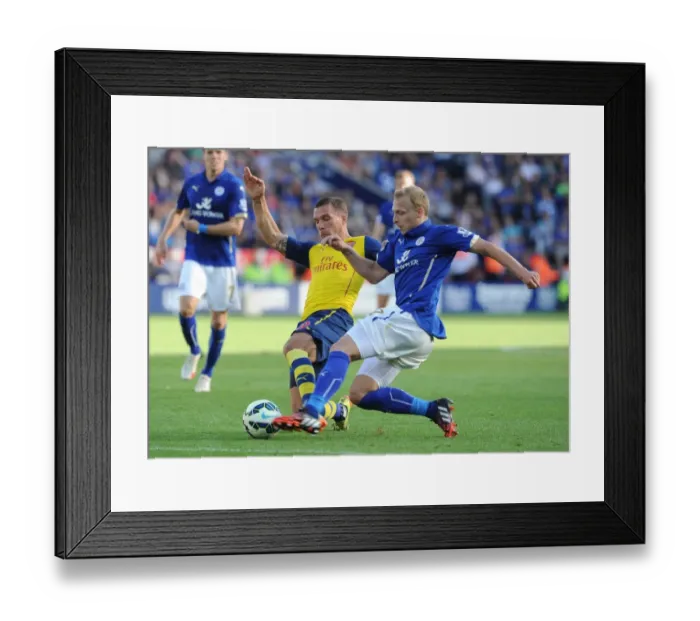Framed Print : Clash at The King Power: Podolski vs. De Laet in Leicester City vs. Arsenal