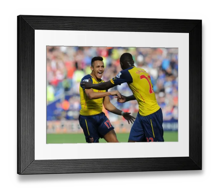 Framed Print : Alexis Sanchez and Yaya Sanogo: Celebrating a Goal for Arsenal against Leicester City (2014-15)