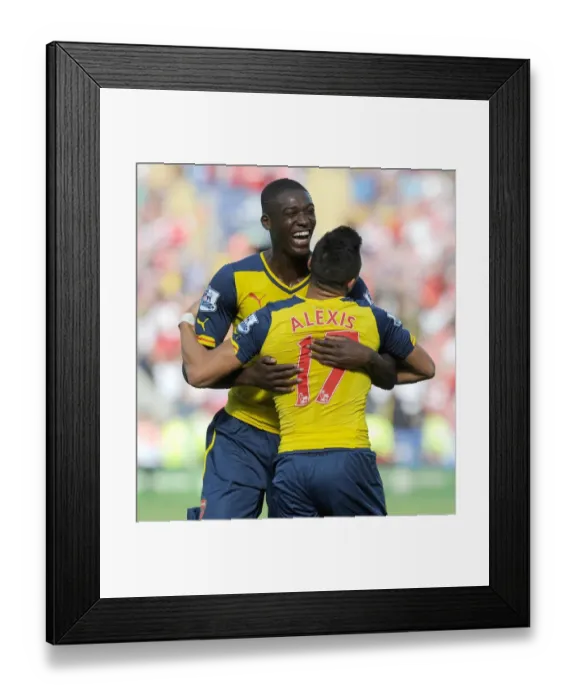 Framed Print : Glory Days: Sanchez and Sanogo's Unforgettable Goal Celebration vs. Leicester City (2014-15)