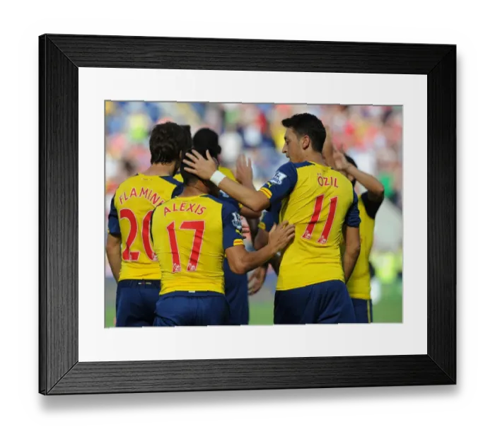 Framed Print : Alexis Sanchez celebrates scoring his goal for Arsenal with Mesut Ozil. Leicester City 1: 1 Arsenal Framed Print : Alexis Sanchez celebrates scoring his goal for Arsenal with Mesut Ozil. Leicester City 1: 1 Arsenal