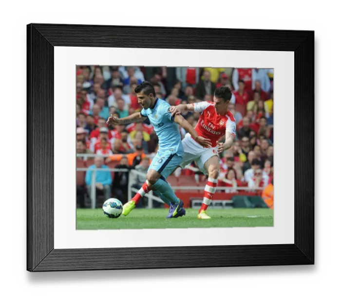 Framed Print : Laurent Koscielny (Arsenal) Sergio Aguero (Man City). Arsenal 2: 2 Manchester City