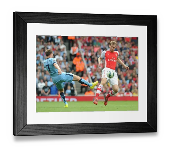Framed Print : Per Mertesacker Outmaneuvers James Milner: Arsenal vs Manchester City, Premier League 2014-15 Framed Print : Per Mertesacker Outmaneuvers James Milner: Arsenal vs Manchester City, Premier League 2014-15