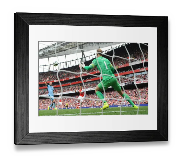 Framed Print : Alexis Sanchez's Stunning Goal: Arsenal vs Manchester City, Premier League 2014-15 - Arsenal's Star Forward Scores Past Joe Hart Framed Print : Alexis Sanchez's Stunning Goal: Arsenal vs Manchester City, Premier League 2014-15 - Arsenal's Star Forward Scores Past Joe Hart