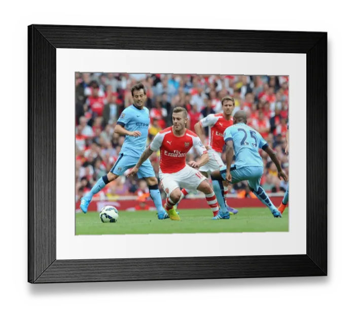 Framed Print : Arsenal's Jack Wilshere Clashes with Manchester City's David Silva and Fernandinho (2014-15)