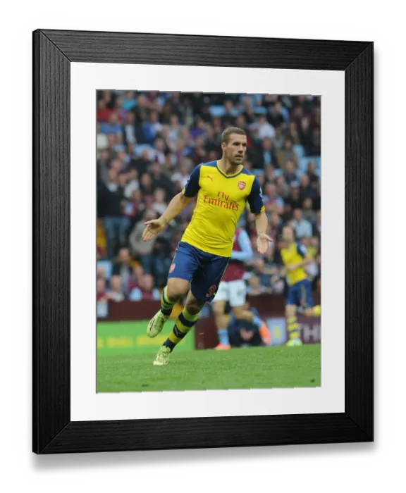 Framed Print : Lukas Podolski in Action: Aston Villa vs. Arsenal, Premier League 2014-15