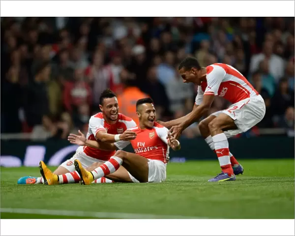 Arsenal's Alexis Sanchez Celebrates Goal with Coquelin and Hayden vs Southampton (Capital One Cup 2014 / 15)