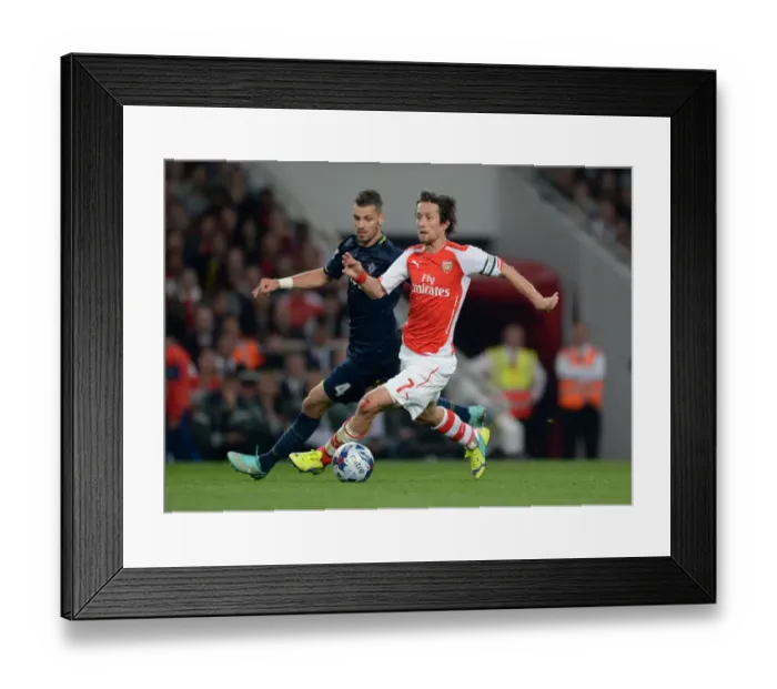 Framed Print : Rosicky Outmaneuvers Schneiderlin: Arsenal vs Southampton, League Cup 2014 / 15