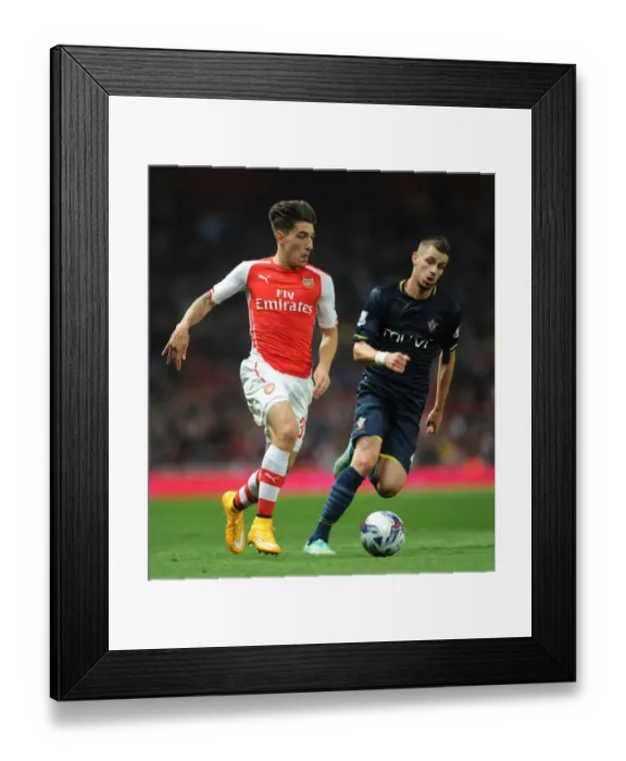 Framed Print : Arsenal's Hector Bellerin Faces Off Against Southampton's Morgan Schneiderlin in League Cup Clash