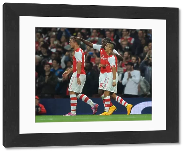 Alexis Sanchez and Joel Campbell Celebrate Goal for Arsenal against Southampton (Capital One Cup 2014 / 15)
