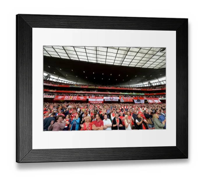 Framed Print : Passionate Arsenal Fans Unveil Banners Ahead of Arsenal vs. Tottenham Rivalry at Emirates Stadium