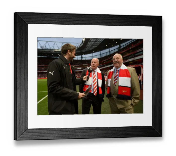 Framed Print : Arsenal Legends Nigel Mitchell with Liam Brady and Alan Sunderland at Half-Time: Arsenal vs. Tottenham, 2014-15